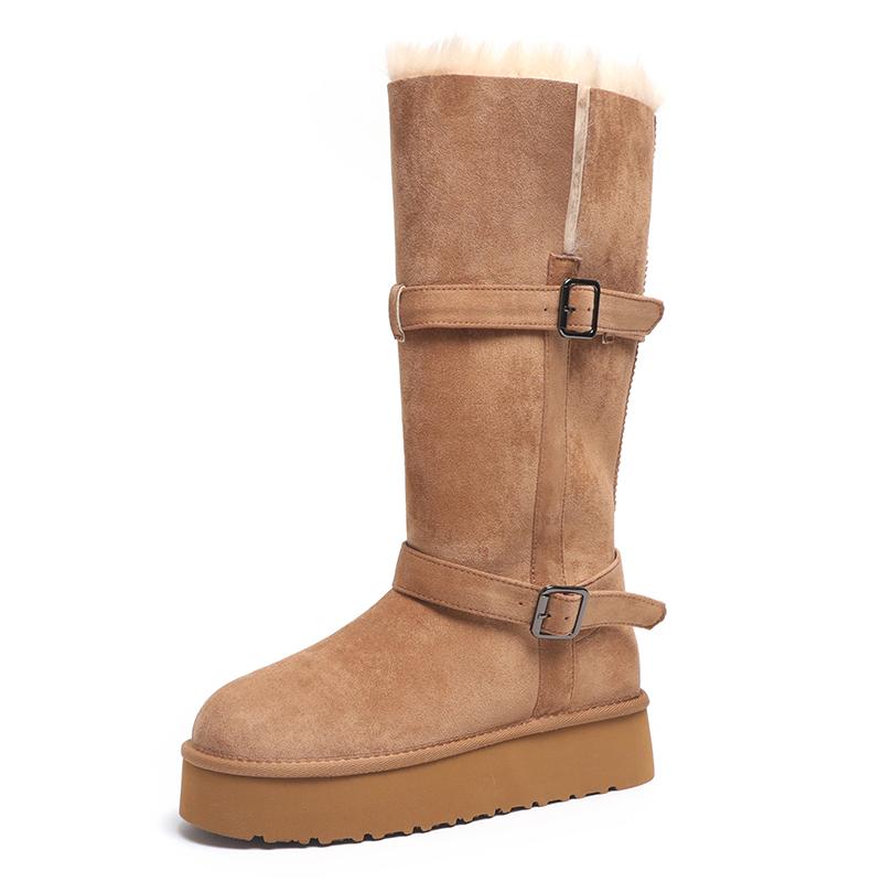 

Long snow boots women s new winter thick-soled velvet warm two wear knee-flanged cotton shoes 40