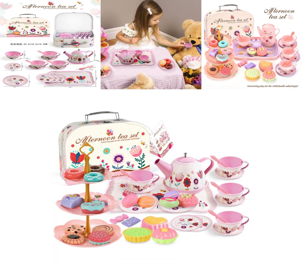 Charming Children's Tea Party Playset With Colorful Tin Tea Set And Sweet Treats