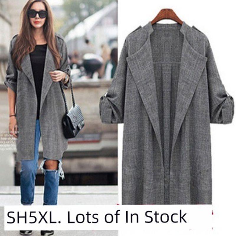 

Одежда больших размеров Женская одежда Мода кросс-границы Мода Повседневный кардиган свободного кроя средней длины Пальто-тренч удлиненного кроя Верхняя одежда Light gray(Figure) M