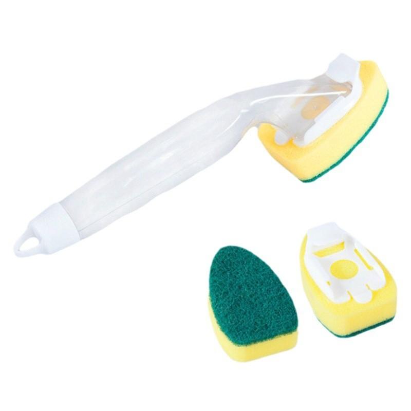 Cleaning Sponge Kitchen Brush With Extended Handle And Detergent Tool Dispenser