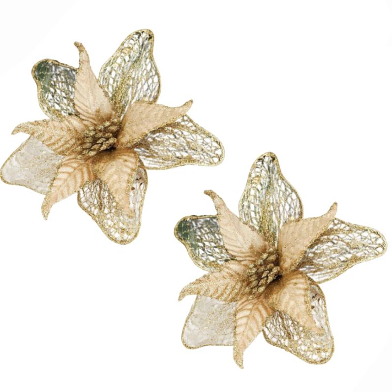 

2pcs 23cm Sparkling Christmas Flower Decor Christmas Tree Wedding Decoration DIY Artificial Christmas Flower Decorative Pendants золотой