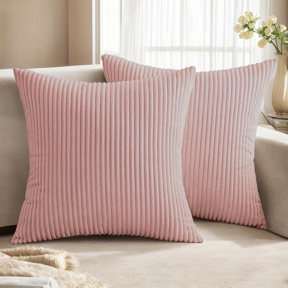 Soft Striped Home Decorative Throw Pillow Covers, Square Corduroy Cream Cushion Cases