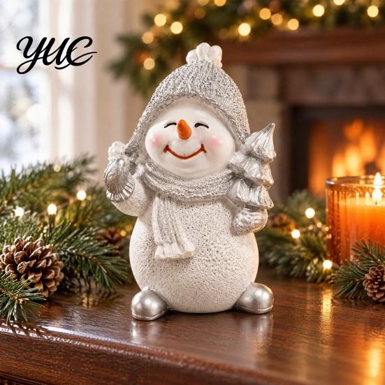 Resin Snowman Statue Christmas Figurine, Festive Tabletop Ornament for Home Living Room Holiday Table Centerpieces Dining Decor, Cute Winter Sculpture
