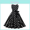 Vintage Polka Dot A-Linien-Kleid mit 3D-Muster, V-Ausschnitt, ärmellos, für Freizeitkleidung