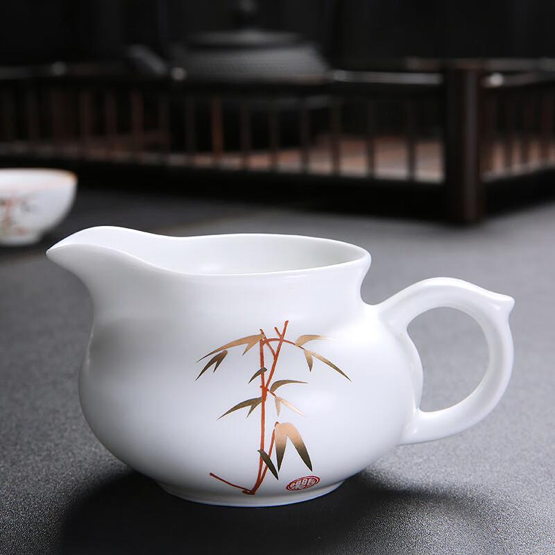 White Ceramic Kung Fu Tea Set with Bamboo Leaf Design