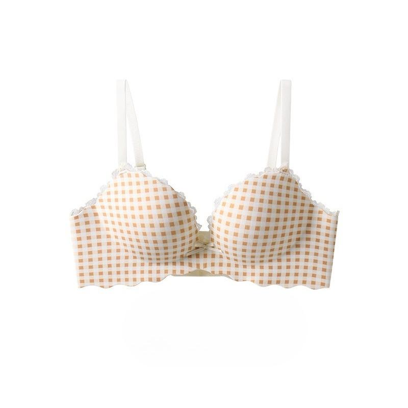 

Female Spring and Summer Lattice Small Chest Gathers No Underwire To Prevent Sag on The Support No Trace Underwear 38/85AB тілесний