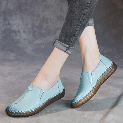 First Layer Cowhide New Flat-soled Women's Shoes Comfortable Round Head Handmade Leather Single Shoes Casual Oxford Soft-soled Mother Shoes