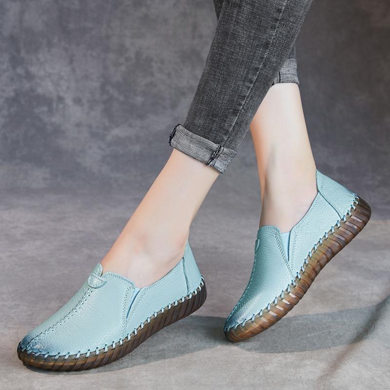 First layer cowhide new flat-soled women's shoes comfortable round head handmade leather single shoes casual Oxford soft-soled mother shoes