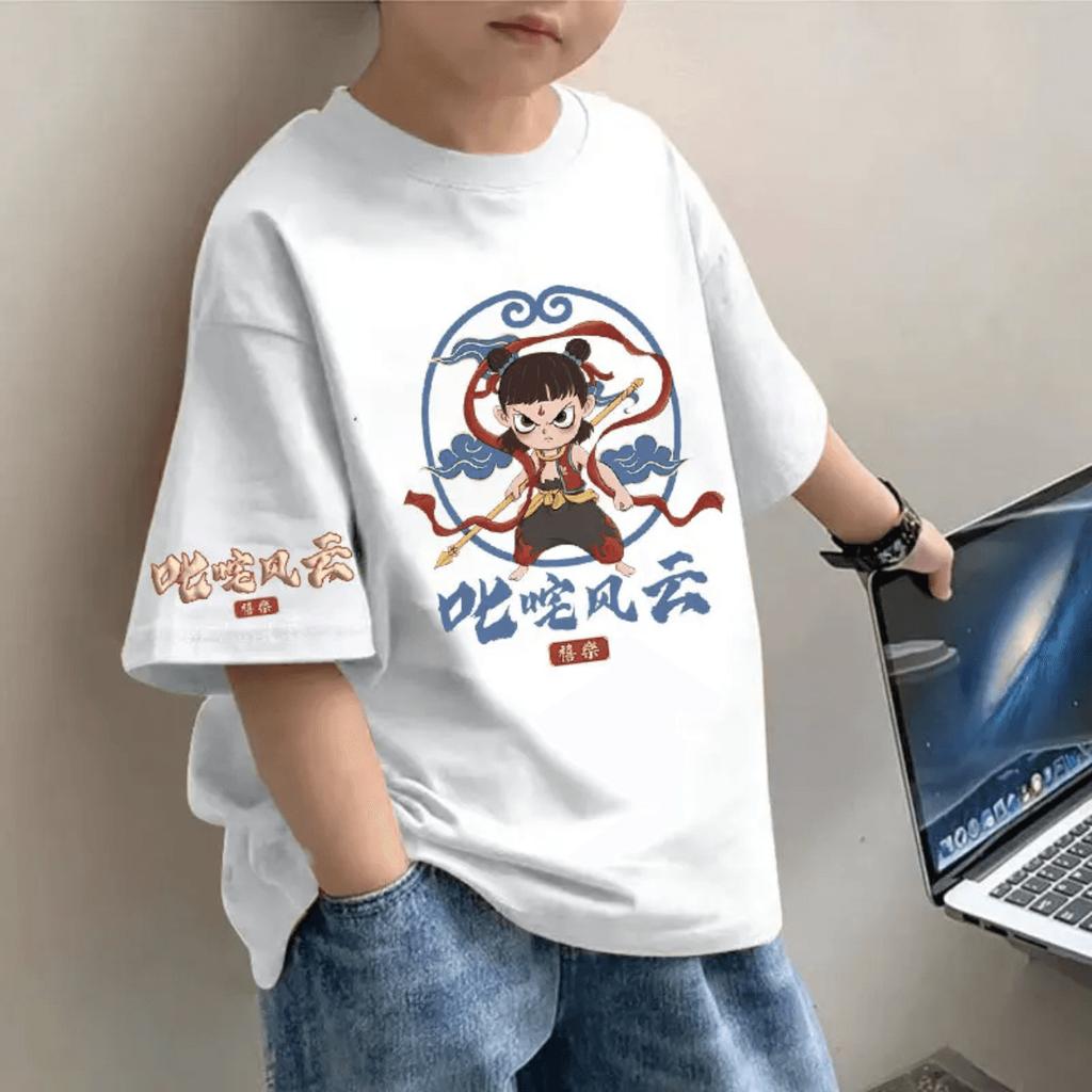Children's summer new trend cartoon printing handsome short-sleeved round neck cotton body shirt for middle and large children T-shirt