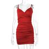 European & American Women's Summer V-Neck Sun Protection Ice Silk Bodycon Dress with Spaghetti Straps and Breathable Ruched Design