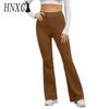 HNXC 14 Colors Women Elastic Waist High Waist Trousers Ladies Solid Color Sports Flared Pants Streetwear