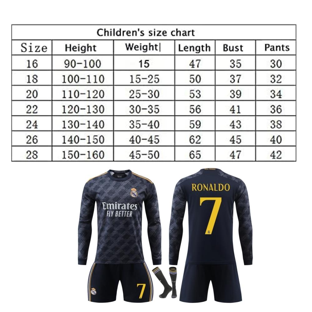 Kids Sports Gear Real Madrid Ronaldo Football Jersey Set Black Short Sleeve Training Uniform