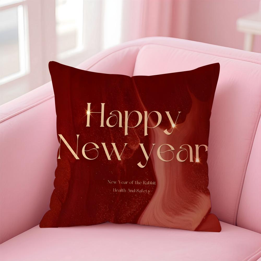 R-Red Tone New Year Edition Cushion Cover Pillow Case Soft Friendly Fabric & Concealed Zipper