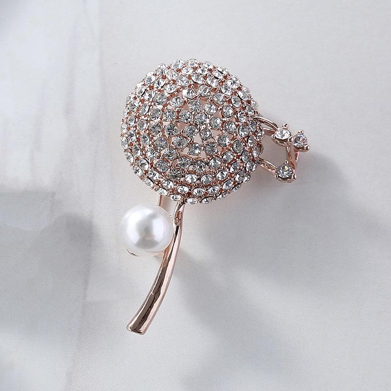 Temperament Dandelion Inlaid Diamond Brooch, Women'S Coat Pearl Corsage Suit Accessories Pin
