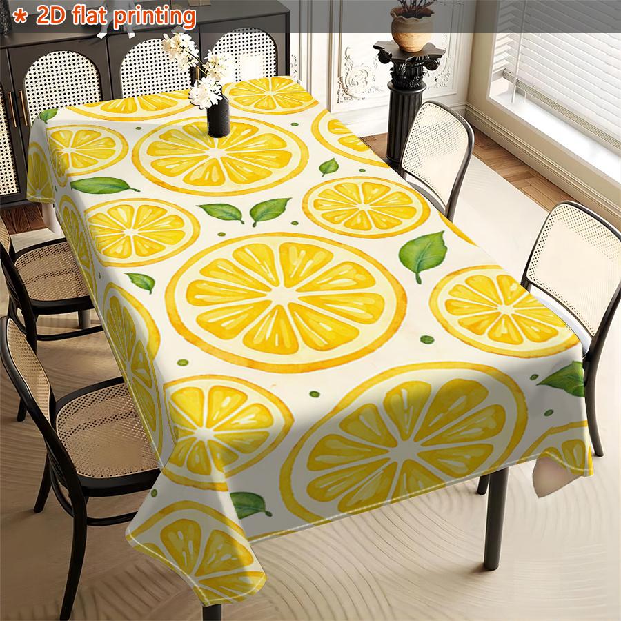 Nappe Imprimée Motif Citron d'Été pour Décoration de Table Lavable Jaune Citron Rectangulaire Tissu de Table de Cuisine Salle à Manger Décoration de Maison 140x140cm