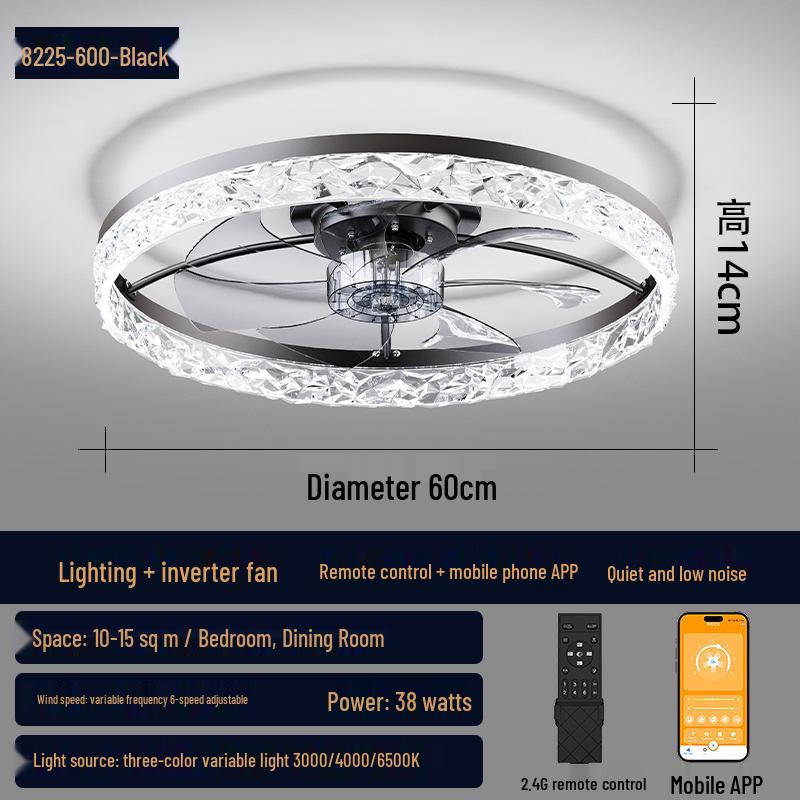 Round DC Variable Ceiling Fan Light for Simple Bedrooms