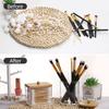 2pcs Bathroom Container with Wood Lids, 10 OZ, 7 OZ Cotton Ball/Swabs Dispenser, Apothecary Organizer Jar for Storage