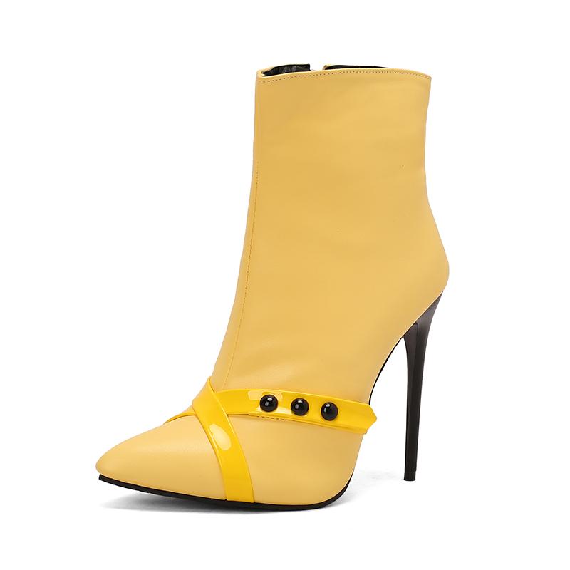 

Сексуальные ботильоны-стилетто женские с острым носком на супертонком высоком каблуке обувь 2024 осень зима черные с декором дединг 48 жёлтый