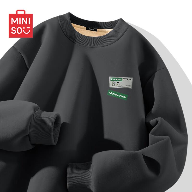 

MINISO Men s Winter Plush-Lined Round Neck Sweatshirt XL
