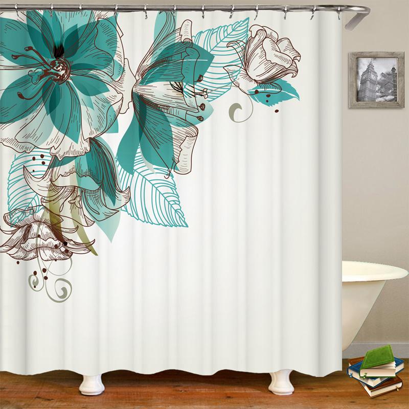 3D Rose Flower Shower Curtain Set Non-Slip Rugs Bath Mat Toilet Lid Cover and 12 Hooks Waterproof Polyester Bathroom Decor