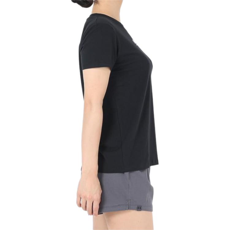 Under Armour Letter Logo Print Round Neck Pullover Short Sleeve T-Shirt Women Tops Black 1383648-001