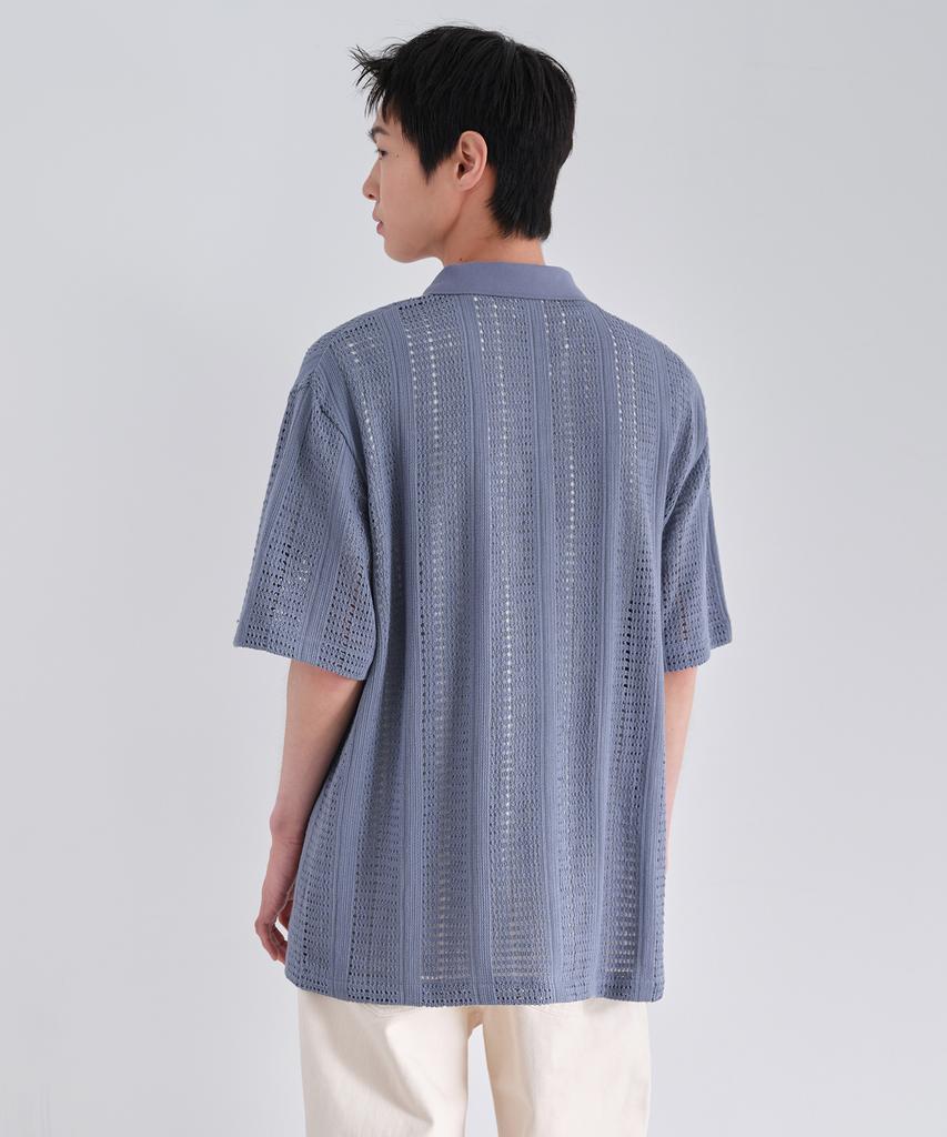 Musinsa Standard Vertical Crochet Slit Neck Polo Shirt [Blue Grey]