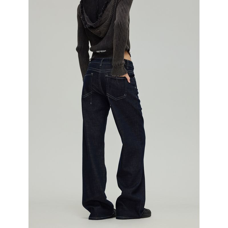 Black of Exit American-Style Raw Denim Curved-Leg Pants for Couples, High Street Loose Fit, Slimming High-Waisted Autumn and Winter Jeans, Trendy