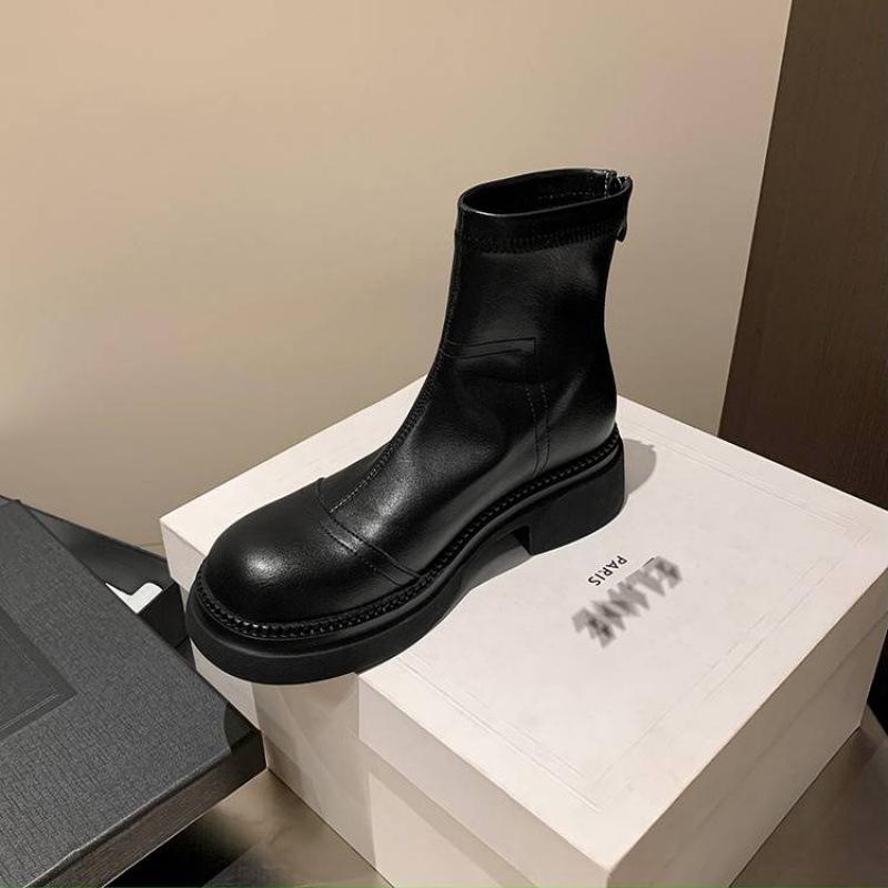 

Женские кожаные ботинки на осень и зиму, на молнии, большого размера, женские ботинки на среднем каблуке, нескользящая мягкая подошва, толстая подошва, низкие ботинки, ботинки-рыцари из коровьей кожи, женские 40 чёрный