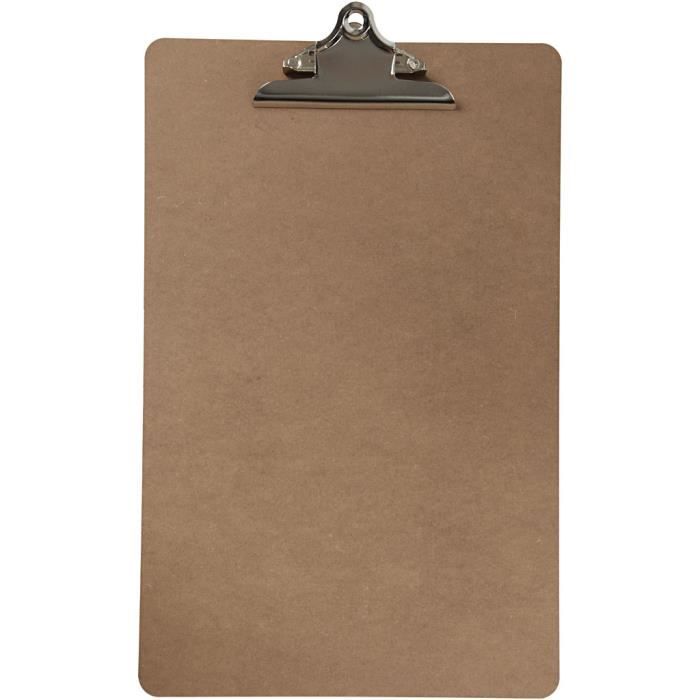 Plaque à pince A4 utilisée pour écrire ou dessiner, avec une longue pince en métal robuste. Réf 265890