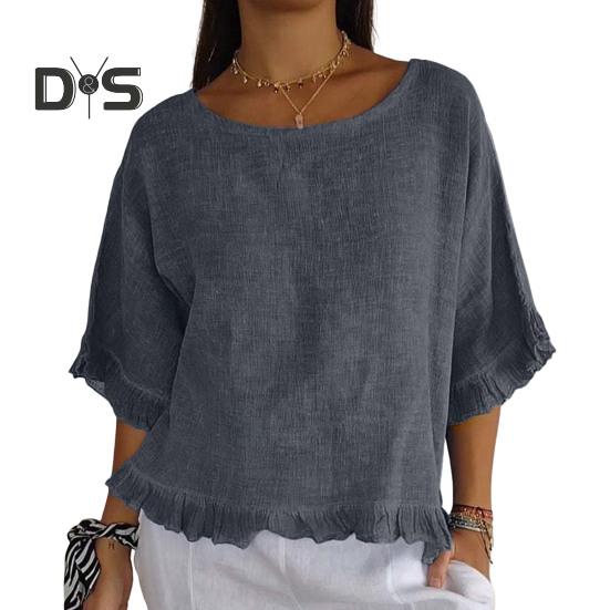 

Жіноча коротка рукавна блузка весна-літо з круглим вирізом, повсякденна вільна посадка, пуловер, сорочка для щоденного офісу, вечірки, подорожей XXL темно-сірий