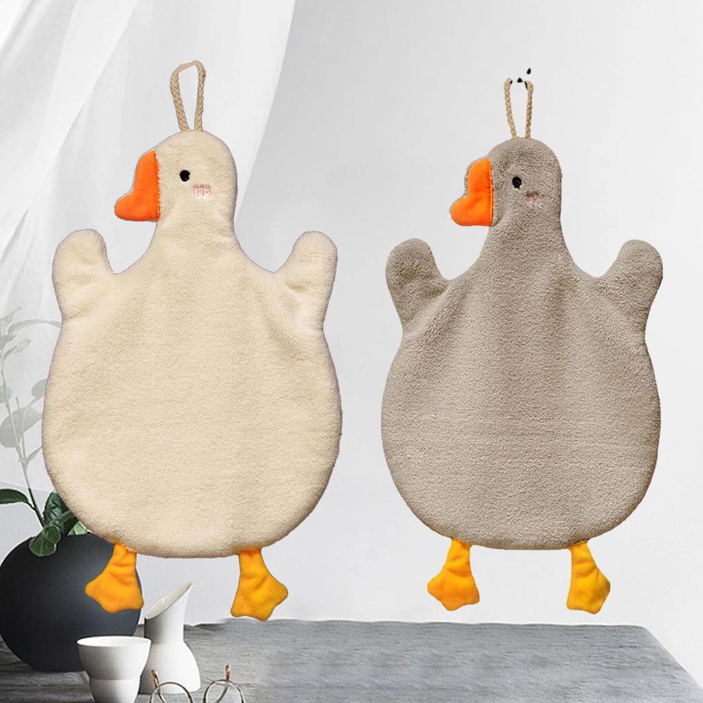 Cute Hand Towel with Hanging Pure Cotton Absorbent Decorative Kids Goose Hanging Hand Towel for Bathroom Kitchen
