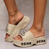 Letter & Cute Bear EVA Sandals, Women's Platform Soft Sole Home Walking Slides, Wear-resistant Holiday Slides
