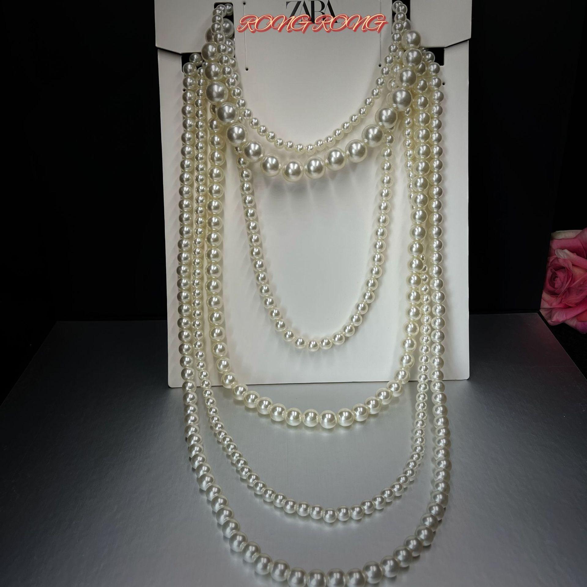 Middle Aged Pearl Necklace Female Actress With Elegant Temperament Small Fragrance Style Retro Six Layer Acrylic Versatile Long Sweater Chain