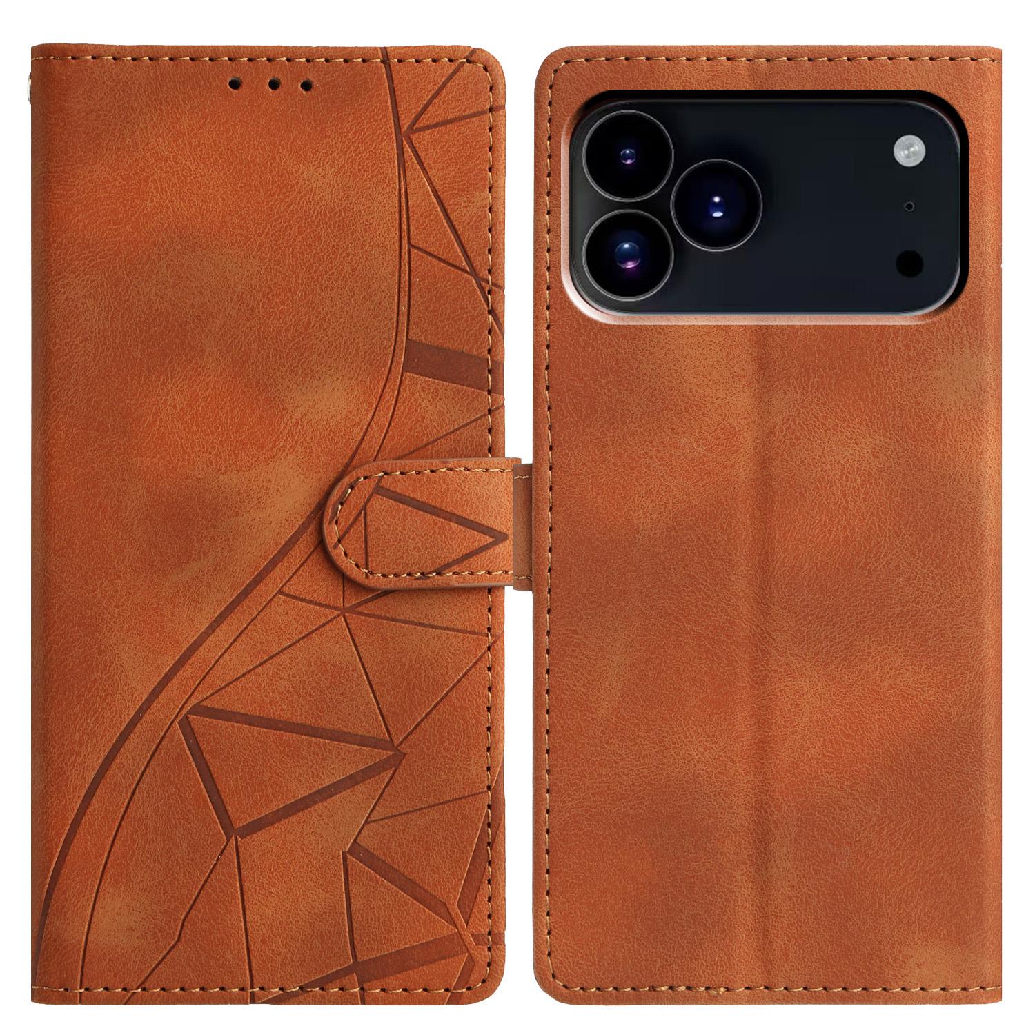 

Чехол-кошелек с подставкой для iPhone 17 Pro Max, кожаный чехол-книжка для телефона с тисненым треугольным узором Brown