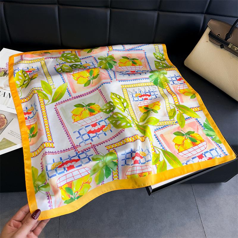 Design Fashion Square Silk Scarf Women Hairband Printed Small Satin Shawls Foulard Neckerchief Female Headbands Bandana