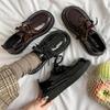 Lace-up JK Uniform Student Flat Bottom Round Head Small Leather Shoes Women's New British College Style Japanese Big Head Single Shoes
