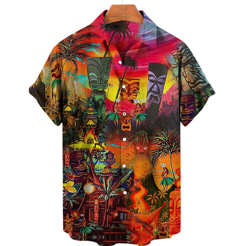 Herrenhemd Tropischer Strand 3D-Druck Herrenbekleidung Sommer Tiki Lässig Hawaii Strand Hawaiianische Harajuku Mode Urlaubshemd