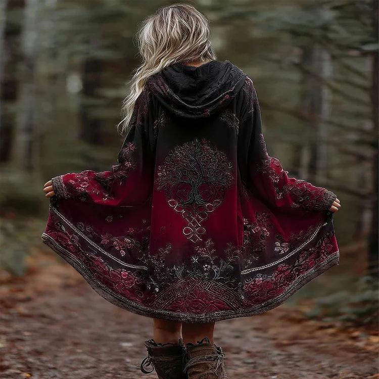 Europäischer und Amerikanischer Damen-Kapuzen-Trenchcoat mit Aufdruck, Mittellanger Sweatshirt-Cardigan für Herbst/Winter 2025.