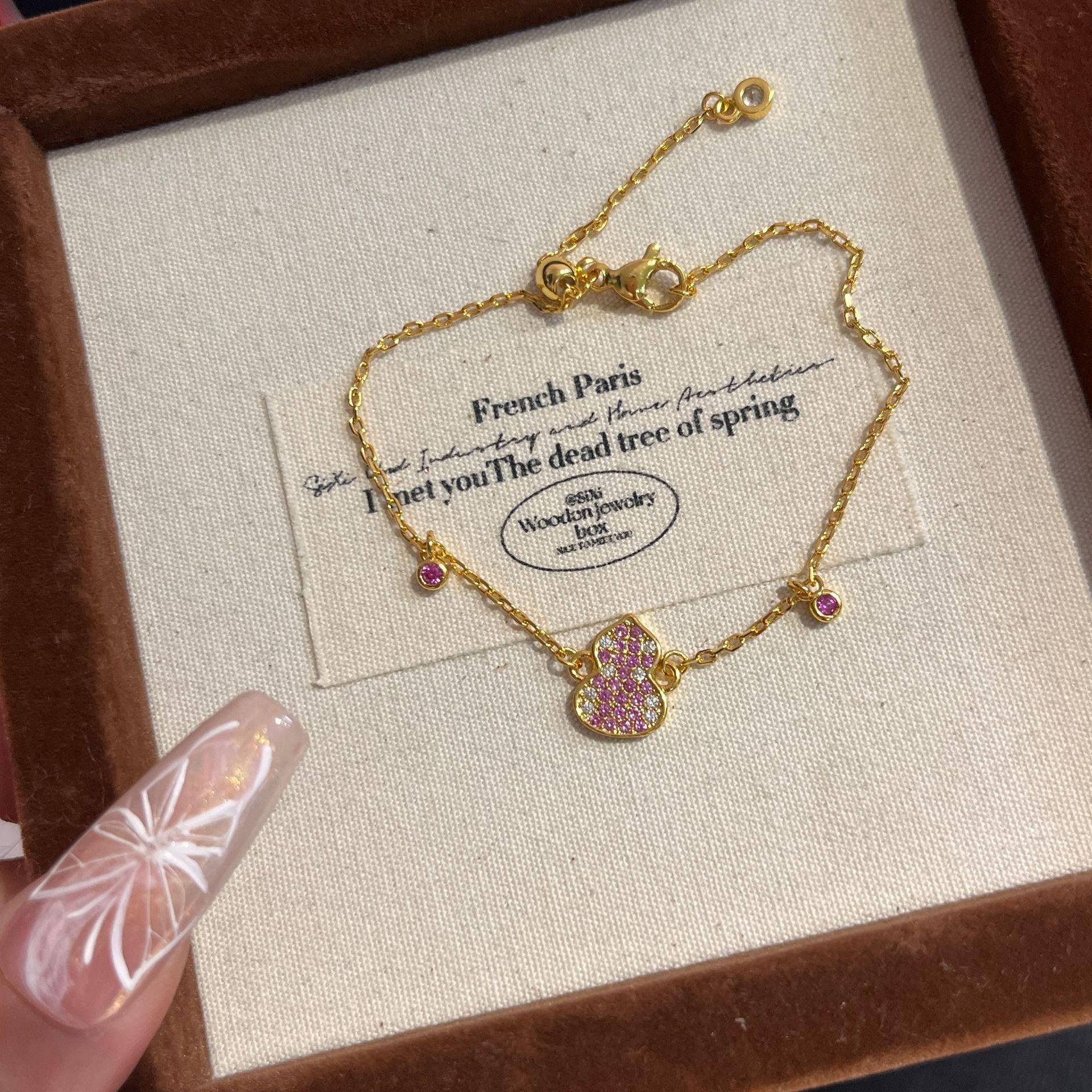 

Bright Gold Powder Full Diamond Gourd Necklace Bracelet High-End Sense Versatile Temperament Suit Women