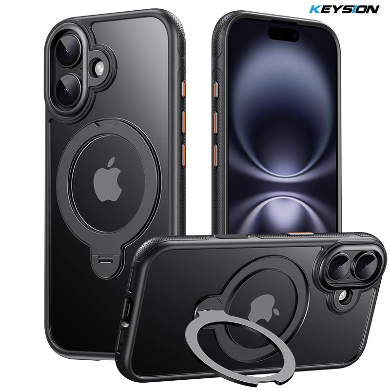 KEYSION 360° Rotating Magnetic Ring Stand Case for MagSafe for iPhone 17 17 Air Matte Transparent Shockproof Phone Back Cover