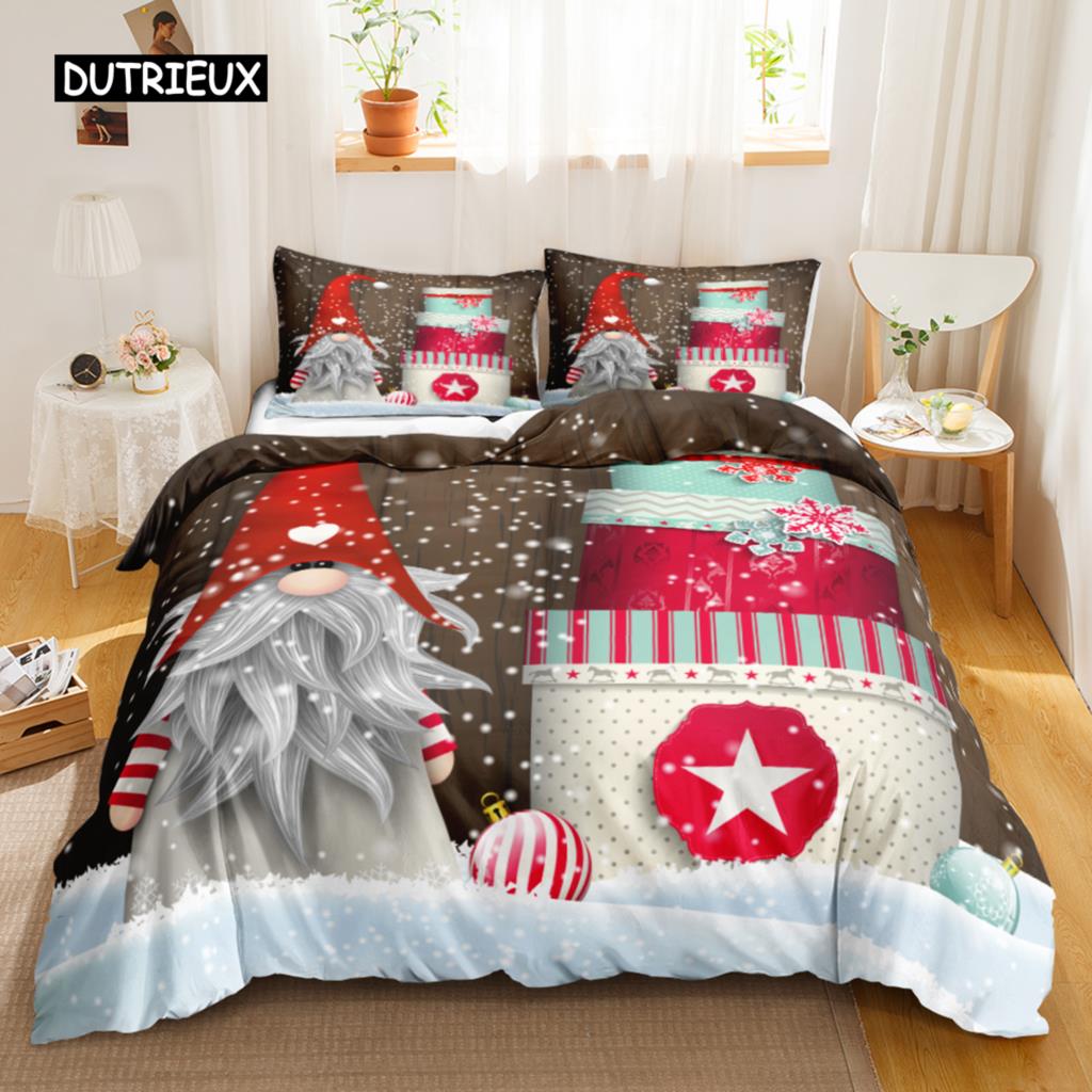 Christmas Duvet Cover Set Winter Polyester Bedding with Zipper Ties for All Season Double Queen King Size Holiday Decor
