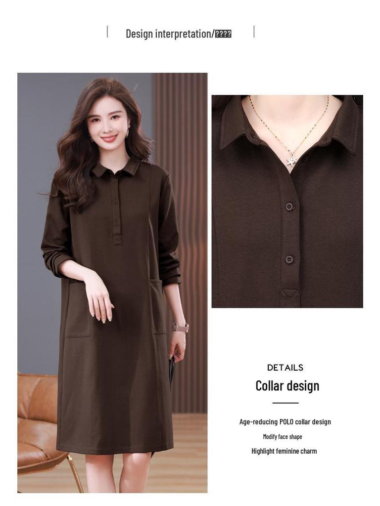 Women's Plus Size Slimming Sweatshirt Dress - Casual Long Sleeve, Age-Reducing for Middle-Aged Moms, Spring & Autumn 2024 Collection