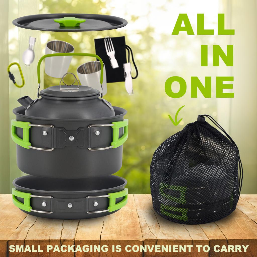 Induction Compatible Outdoor Cookware Set with Stainless Steel Cup for Easy Backpacking Picnic & Camping