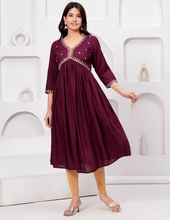 Indyjska pakistańska tunika z zdobionym wiskozy Anarkali Kurta damska na imprezę Etniczna kurti