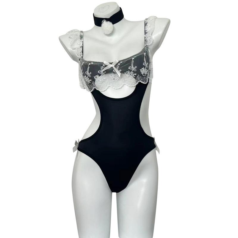 Sexy Lingerie, Sexy Suspender, Lace Lace Hidden Button Onesie, Maid Outfit, No-take Uniform