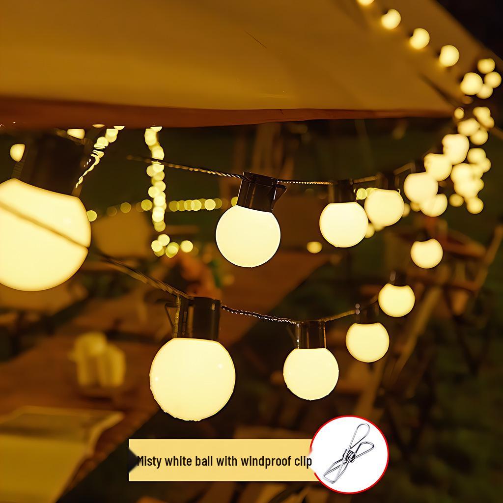 Waterproof Solar Round Ball String Lights for Outdoor Camping, Tent Awning, and Night Market Decoration