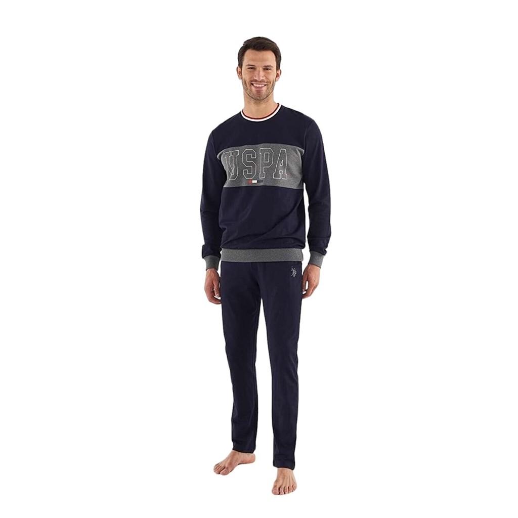 

БАЗА. Polo Assn. Хлопковый мужской пижамный костюм с нулевым воротником и длинными рукавами