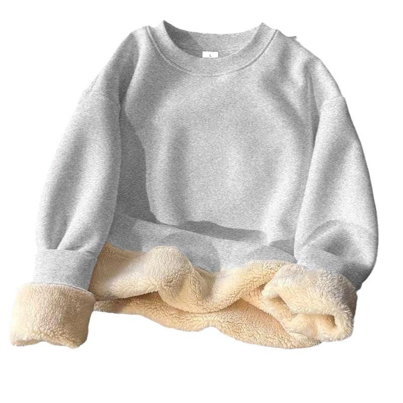 Women's Korean-Style Plush Velvet Sweatshirt - Warm Casual Loose Pullover for Fall and Winter
