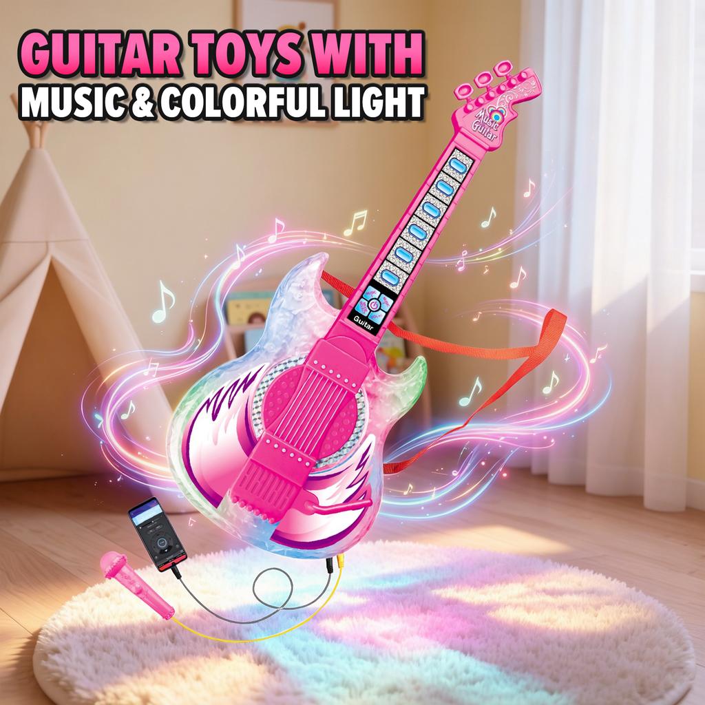 Electric Guitar Electronic Musical Instruments Multi-functional Kids' Microphone Sing Song Educational Games Toys for Girls Boys