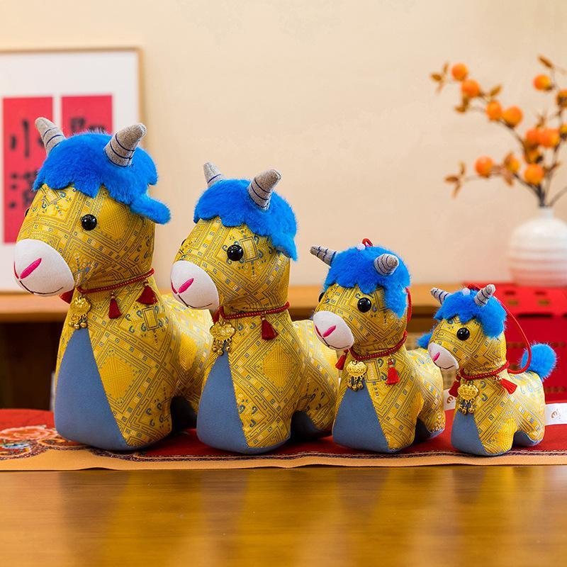 Cuddly Chinese Zodiac Horse Stuffed Doll Traditional Pattern Plush Toy for New Year Gift Collection